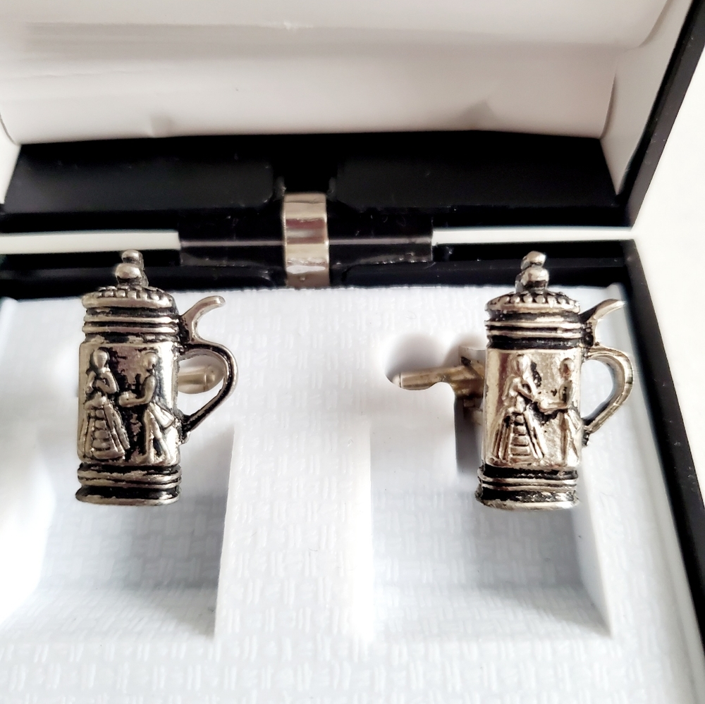 Pouring Vessel, Silver Tone High Relief Cufflinks